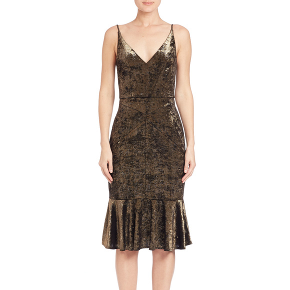 Black Halo Women's Metallic Bronze Fluted Dress 2 - Picture 2 of 3